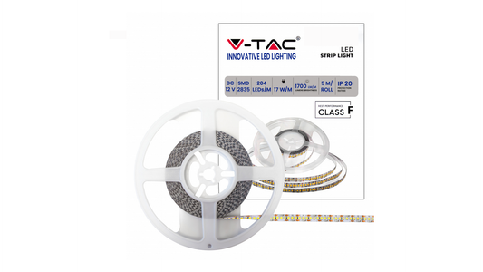 Striscia LED Flessibile 85W V-Tac SMD Monocolore 204 LED/metro 12V - Bobina 5 metri - Potenza 17 w/m