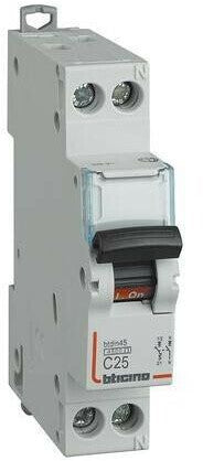 Interruttore magnetotermico bticino 1p+n 25a 4.5ka curva c 1 modulo 230 va.c.