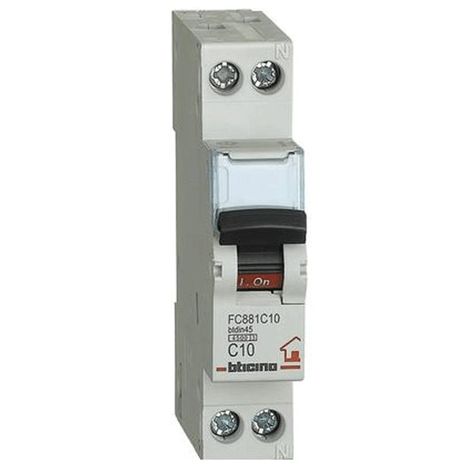 Interruttore magnetotermico bticino 1p+n 10a 4.5ka curva c 1 modulo 230 va.c.