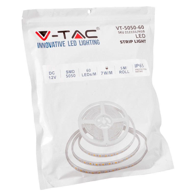 V-Tac Striscia LED Flessibile 35W SMD RGB 60 LED/metro 12V IP65 - Bobina da 5 metri Potenza 7 w/m - Elettrohub.it