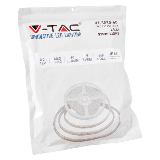 V-Tac Striscia LED Flessibile 35W SMD RGB 60 LED/metro 12V IP65 - Bobina da 5 metri Potenza 7 w/m - Elettrohub.it
