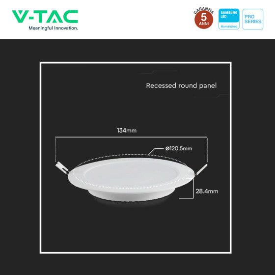 Pannello LED Rotondo 6W V-Tac SMD Chip Samsung da Incasso con Driver - Disponibile Luce: Calda 3000K, Naturale 4000K e Fredda 6500K