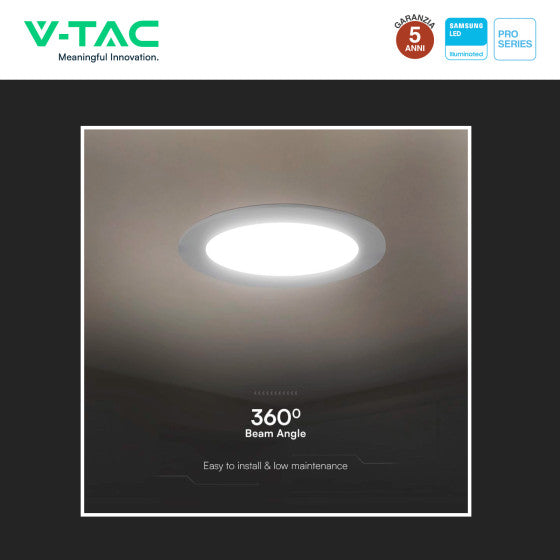 Pannello LED Rotondo 6W V-Tac SMD Chip Samsung da Incasso con Driver - Disponibile Luce: Calda 3000K, Naturale 4000K e Fredda 6500K