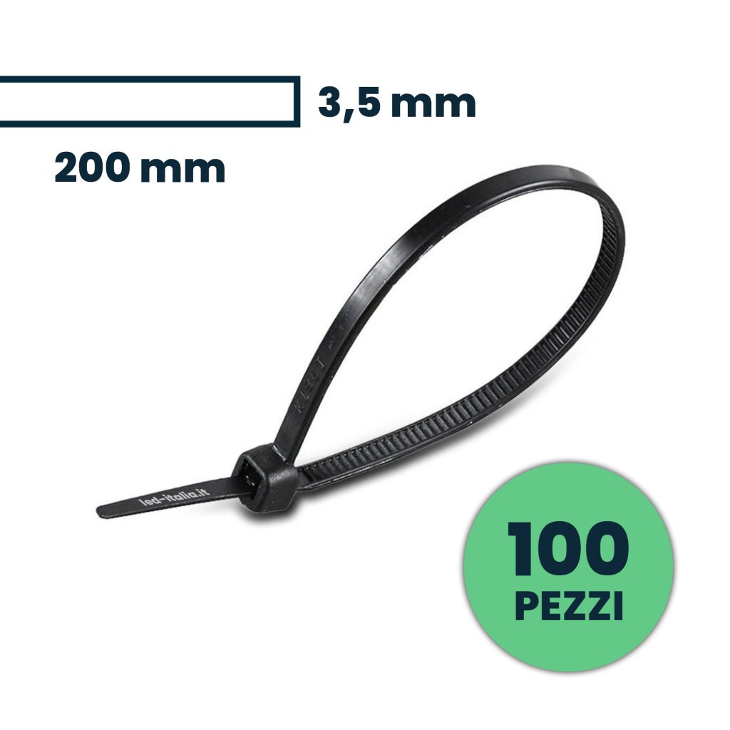 Confezione da 100 Fascette Stringicavo Autobloccanti in Nylon 3,5 X 200 MM - Nero - Elettrohub.it