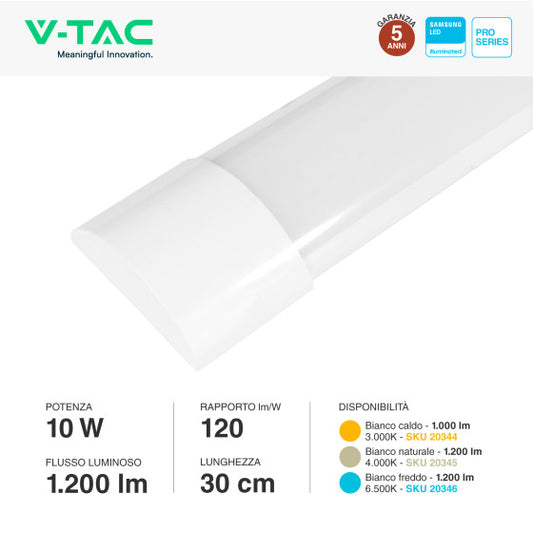 Tubo LED Prismatico Plafoniera 10W V-Tac Chip Samsung Lampadina 30cm - Disponibile Luce: Calda 3000K - Naturale 4000K - Fredda 6500K