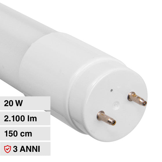 Tubo LED SMD Nano Plastic T8 G13 20W V-Tac Lampadina 150cm con Starter - Disponibile Luce: Calda 3000K - Naturale 4000K - Fredda 6500K