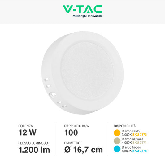 Pannello LED Rotondo 12W V-Tac SMD da Parete con Driver - Disponibile Luce: Calda 3000K, Naturale 4000K e Fredda 6500K